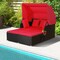 Patio Daybed PE Rattan Canopy Sofa Cushioned Outdoor Furniture